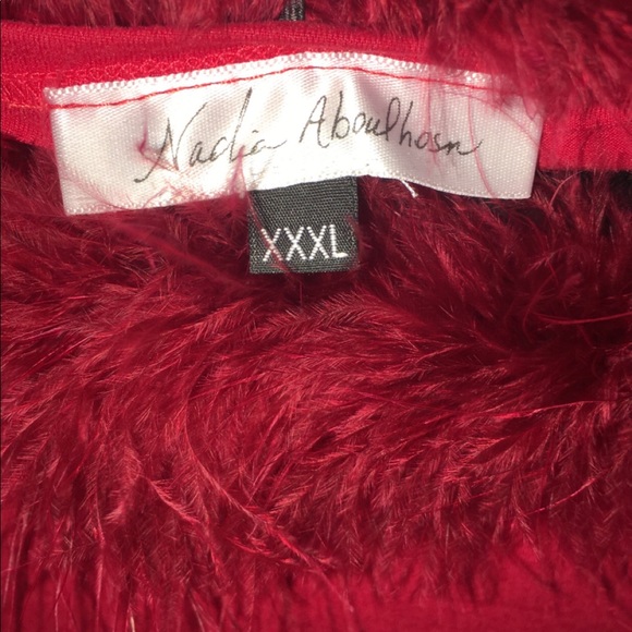 Red fuzzy collar bodysuit - Picture 3 of 4